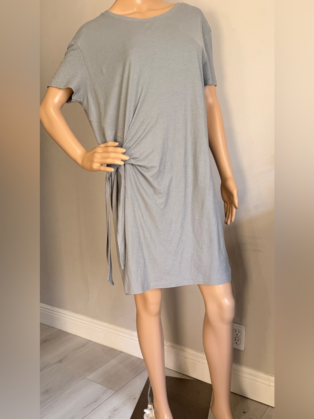 Vince Gray 100% Cotton Lined Side Tie Draped Dress M
